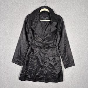 M Julian‎ Trench Coat Medium Shiny Rain Wind Travel Thin Loud Minimal Goth Y2K
